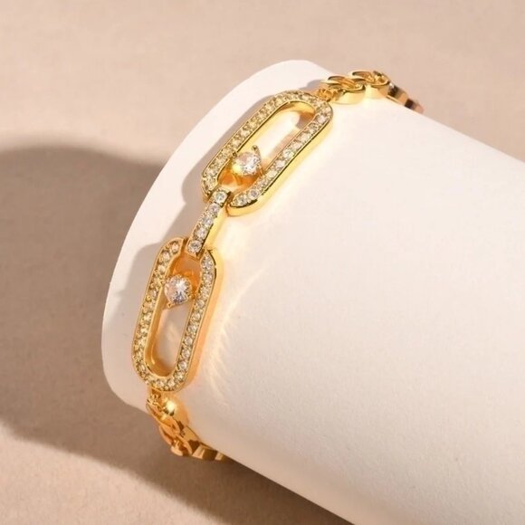 #061 18K Gold Plated Elegant Shiny Inlay Zircon Bracelets - Picture 1 of 5